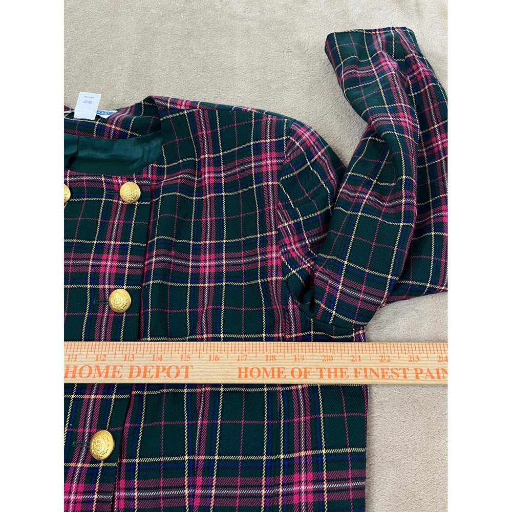 Vtg Pendleton Wool Skirt Suit Set Women 16 Green Pink Plaid Blazer Pleated Skirt - Picture 8 of 16